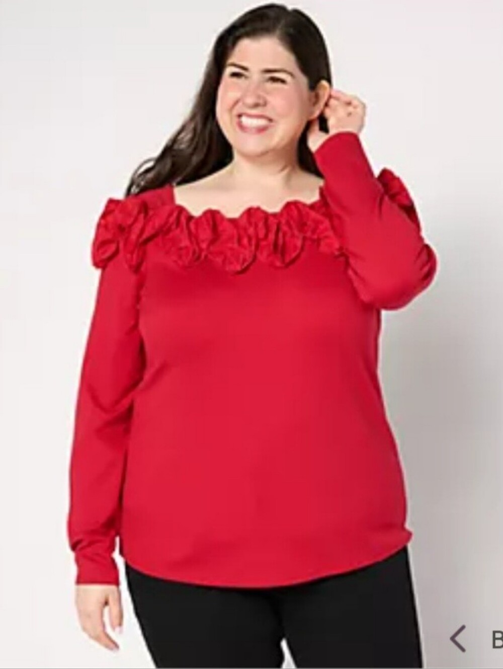 Red Off-Shoulder Ruffle Ponte top with Rosette Details New XL